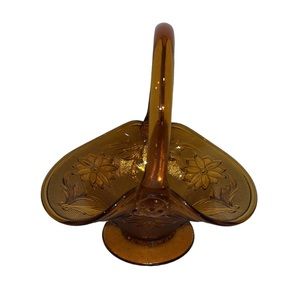 Vintage Tiara Amber Glass Basket~Dish